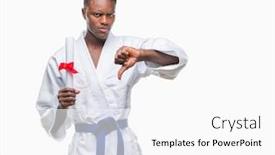  Presentation with kimono - Colorful PPT layouts enhanced with young african american man over isolated background wearing kimono holding degree with angry face negative sign showing dislike with thumbs down rejection concept backdrop and a white colored foreground