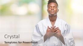  Presentation with kimono - Cool new presentation with young african american man over isolated background wearing kimono smiling with hands on chest with closed eyes and grateful gesture on face health concept backdrop and a soft green colored foreground