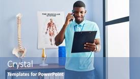  Presentation with african american - Presentation theme with young-african-american-man-physiotherapist background and a teal colored foreground