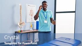  Presentation with rehab clinic - Slides enhanced with young-african-american-man-physiotherapist background and a ocean colored foreground