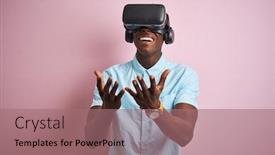  Presentation with virtual reality - Colorful presentation enhanced with young-african-american-man-playing backdrop and a coral colored foreground