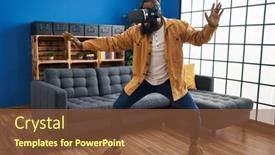  Presentation with video game - Slides having young-african-american-man-playing background and a tawny brown colored foreground