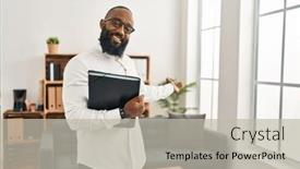  Presentation with binder - Presentation theme featuring young-african-american-man-psychologist background and a light gray colored foreground