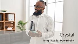  Presentation with psychology - PPT theme having young-african-american-man-psychologist background and a light gray colored foreground