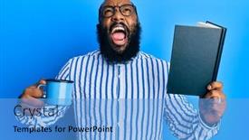  Presentation with coffee book - Beautiful PPT layouts featuring young-african-american-man-reading backdrop and a light blue colored foreground