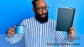  Presentation with coffee-book - Presentation design consisting of young-african-american-man-reading background and a light blue colored foreground