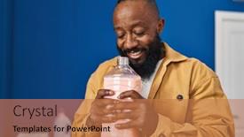  Presentation with laundry detergent - PPT layouts enhanced with young-african-american-man-smilng background and a coral colored foreground