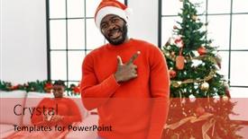  Presentation with christmas tree - Slide deck with young-african-american-man-standing background and a  colored foreground