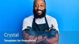  Presentation with tattoo - Audience pleasing presentation design consisting of young-african-american-man-tattoo backdrop and a ocean colored foreground