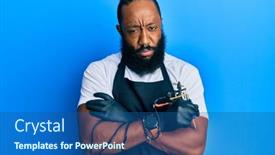  Presentation with tattoo - Colorful presentation theme enhanced with young-african-american-man-tattoo backdrop and a ocean colored foreground