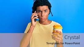  Presentation with drinking problem - Audience pleasing presentation theme consisting of young-african-american-man-using backdrop and a yellow colored foreground