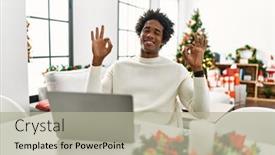  Presentation with christmas tree - Slide set consisting of young-african-american-man-using background and a  colored foreground