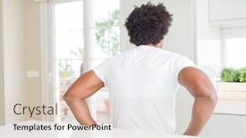  Presentation with standing sitting - Presentation theme with young african american man wearing casual white t-shirt sitting at home standing backwards looking away with arms on body background and a lemonade colored foreground