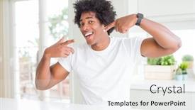  Presentation with african american dental - Slide set having young african american man wearing casual white t-shirt sitting at home smiling cheerful showing and pointing with fingers teeth and mouth dental health concept background and a white colored foreground