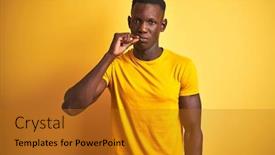  Presentation with lips mouth - Audience pleasing presentation design consisting of young-african-american-man-wearing backdrop and a gold colored foreground