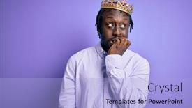  Presentation with king crown - Slide deck with young-african-american-man-wearing background and a light blue colored foreground