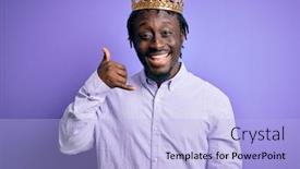  Presentation with king crown - Presentation theme consisting of young-african-american-man-wearing background and a light blue colored foreground