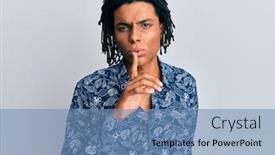  Presentation with 80s - Slide set with young-african-american-man-wearing background and a teal colored foreground