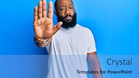  Presentation with hand palm - Theme having young-african-american-man-wearing background and a light blue colored foreground