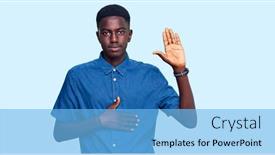  Presentation with hand palm - PPT layouts having young-african-american-man-wearing background and a light blue colored foreground