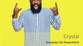  Presentation with music business - Cool new PPT layouts with young-african-american-man-wearing backdrop and a yellow colored foreground