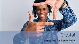  Presentation with 80s - Presentation theme consisting of young-african-american-man-wearing background and a teal colored foreground