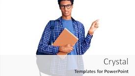  Presentation with forefinger - Cool new slides with young-african-american-man-wearing backdrop and a white colored foreground