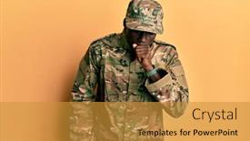  Presentation with army - Beautiful presentation theme featuring young-african-american-man-wearing backdrop and a gold colored foreground