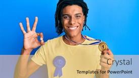  Presentation with medal - Colorful theme enhanced with young-african-american-man-wearing backdrop and a yellow colored foreground