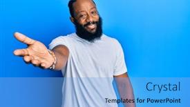  Presentation with tshirt - Slide deck enhanced with young-african-american-man-wearing background and a light blue colored foreground