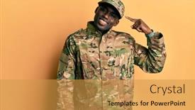  Presentation with great idea - Amazing PPT theme having young-african-american-man-wearing backdrop and a gold colored foreground