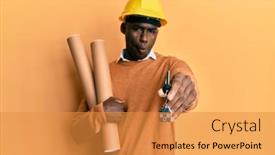  Presentation with new home - Beautiful presentation theme featuring young-african-american-man-wearing backdrop and a gold colored foreground