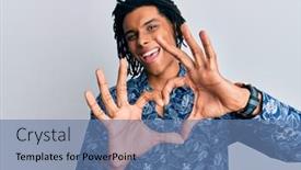  Presentation with 80s - Presentation design featuring young-african-american-man-wearing background and a teal colored foreground