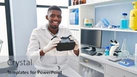  Presentation with virtual laboratory - Theme consisting of young-african-american-man-wearing background and a light blue colored foreground