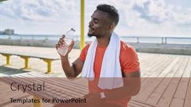  Presentation with bottle water - PPT theme with young-african-american-man-wearing background and a tawny brown colored foreground
