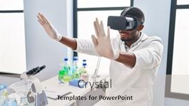  Presentation with virtual laboratory - Presentation design enhanced with young-african-american-man-wearing background and a soft green colored foreground