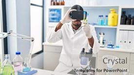  Presentation with virtual laboratory - PPT theme enhanced with young-african-american-man-wearing background and a light gray colored foreground