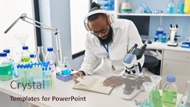  Presentation with music book - Slide deck having young-african-american-man-wearing background and a soft green colored foreground