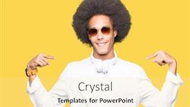  Presentation with proud american - Slide deck with young african american man with afro hair wearing sunglasses and headphones looking confident with smile on face pointing oneself with fingers proud and happy background and a blonde colored foreground