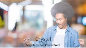  Presentation with american music - Beautiful PPT layouts featuring young african american man with afro hair dancing happy and cheerful smiling moving casual and confident listening to music backdrop and a light blue colored foreground