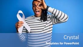  Presentation with blue ribbon - Amazing PPT layouts having young-african-american-man backdrop and a teal colored foreground