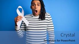  Presentation with blue ribbon - Slide deck consisting of young-african-american-man background and a teal colored foreground