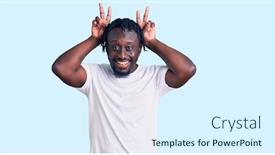  Presentation with tshirt - Audience pleasing slide deck consisting of young-african-american-man backdrop and a sky blue colored foreground