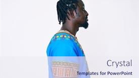  Presentation with tshirt - Amazing PPT theme having young-african-american-man backdrop and a sky blue colored foreground