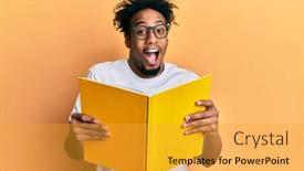 Presentation with book glasses - Cool new slide deck with young-african-american-man backdrop and a gold colored foreground