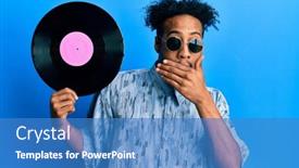  Presentation with vinyl - Presentation theme featuring young-african-american-man background and a teal colored foreground