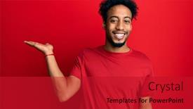  Presentation with hand palm - Cool new PPT theme with young-african-american-man backdrop and a crimson colored foreground