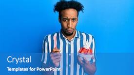  Presentation with strawberry ice cream - Amazing theme having young-african-american-man backdrop and a teal colored foreground
