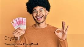  Presentation with afro - Colorful presentation design enhanced with young-african-american-man backdrop and a coral colored foreground