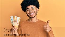  Presentation with afro - Colorful presentation design enhanced with young-african-american-man backdrop and a coral colored foreground